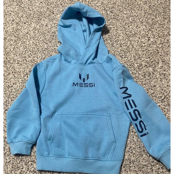 MESSI Brand Blue Sweatshirt Hoodie Boy Girl Size 4 Big Pocket - Picture 1 of 3